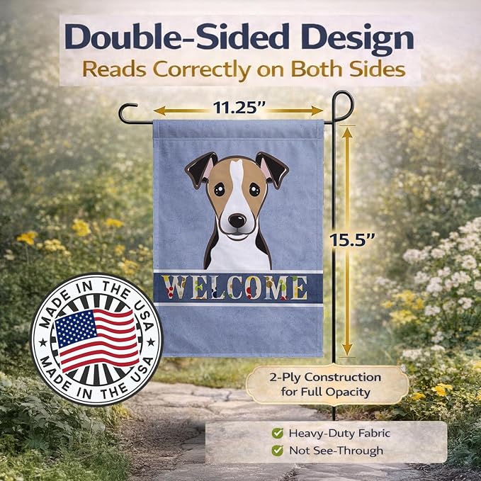 Caroline's Treasures BB1447GF Jack Russell Terrier Welcome Garden Flag, Blue Mailbox Flag Decorative Yard Flag Banner Outside Patio Artwork Yard Flower Beds, Garden Size, Multicolor