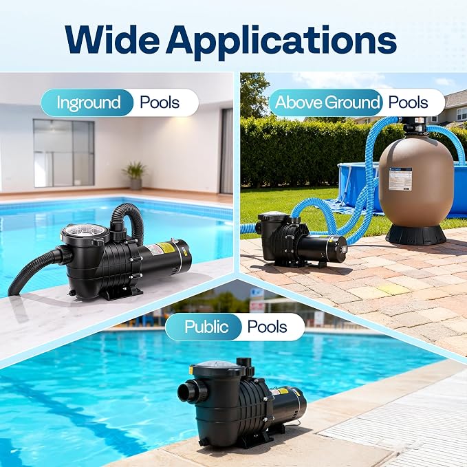 VIVOHOME 2.0HP In/Above Ground Pool Pump, 115V/230V 6800GPH Self-Priming | High Flow Energy Efficient Motor - 1.5", 2", and 1.25"-1.5" Connectors w/Strainer Basket
