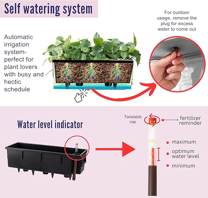 LaLaGreen Wall Hanging Planter Outdoor (4 Pack, 20 Inch) Wall Mounted Self Watering System Window Boxes with Bracket, White Rectangular Plant Pot Flower Box Container Indoor Modern Herb Kitchen Decor