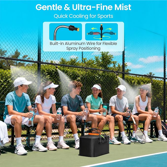 MIXC Portable Misting Systems, Outdoor Water Cooling Misters Set with 5200mAh Water Pump, 5.8GAL/22L Bucket, 36FT(11M) Hose, 8*Adjustable Brass Nozzles for Patio/Umbrella/Golf Cart/Canopy/Camping