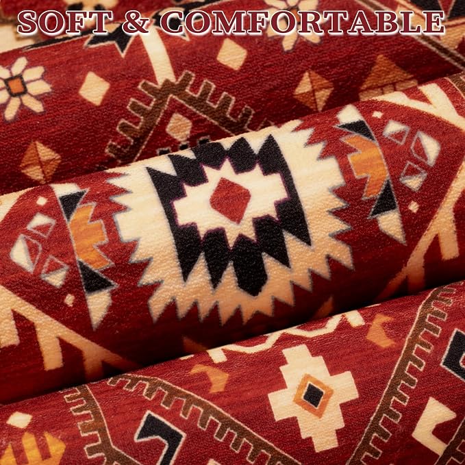 SERISSA 2x3 Washable Non Slip Boho Small Area Rug for Entryway，Red Black | Ultra Soft Vintage Oriental Carpet Low-Pile Tribal Indoor Mat for Bedroom Kitchen Bathroom Entrance Floor