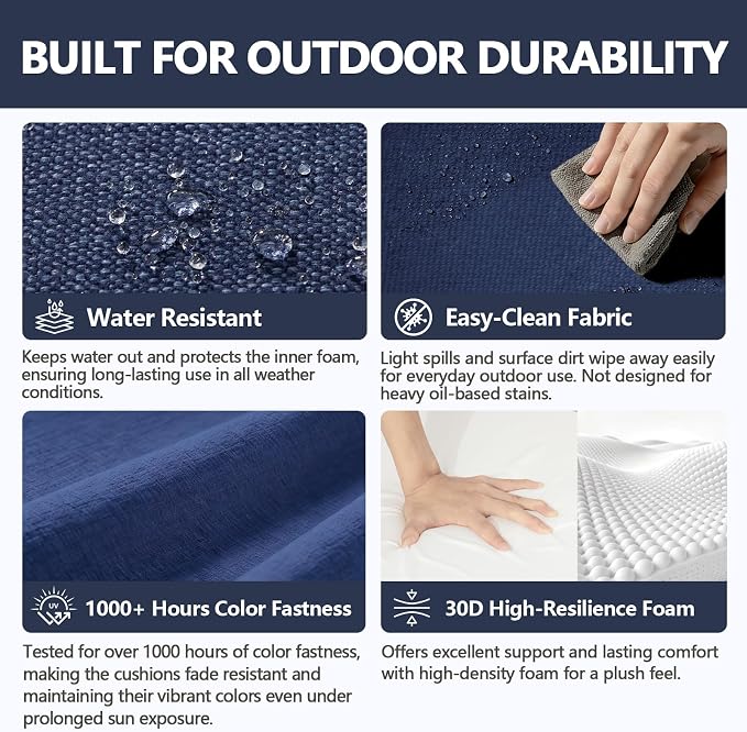 Goodgoods 25 x 25 Outdoor Patio Deep Seat Cushions 2-Pack, 1000+ Hours Fade-Resistant & Water-Resistant Outdoor Furniture Chair Cushions with 35D High-Resilience Foam for Sofa Chair, Indigo