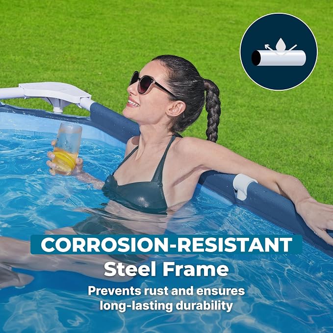 Bestway Steel Pro 13.1' x 6.8' x 32" Above Ground Swimming Pool, Pool Only | Rectangular Durable Metal Frame Pool, Outdoor Backyard Water Activity - Includes Puncture-Resistant Liner, No-Tool Setup