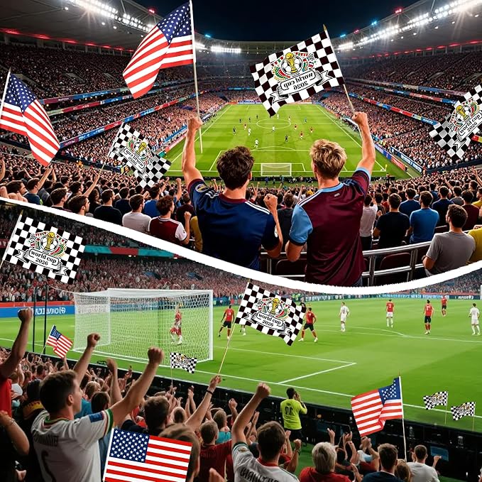 American Flags on Stick, 12x18 Inch 50 Pack Handheld US Stick Flags with Adjustable Pole, Safe Round Spear Top Small American Hand Flags for Sports Events & Holiday Celebrations