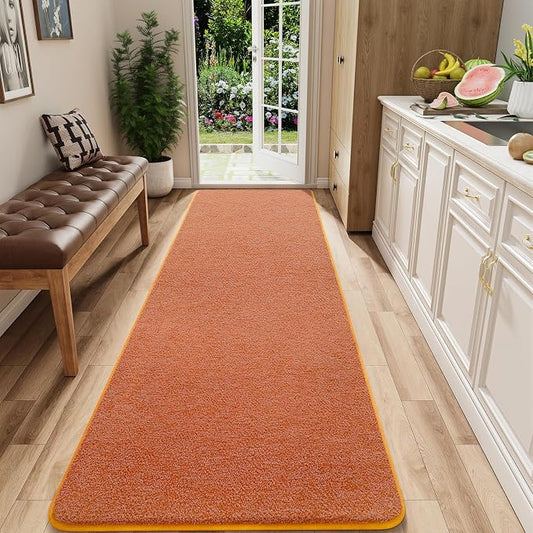 AROGAN 2x8 Runner Rug for Hallway, Long Runner Rugs Non Slip, Orange | Soft Washable Memory Foam Carpet for Bedroom, Non Slip Backing Runners Rug for Hallways, Kitchen, Bathroom, Entryway Home