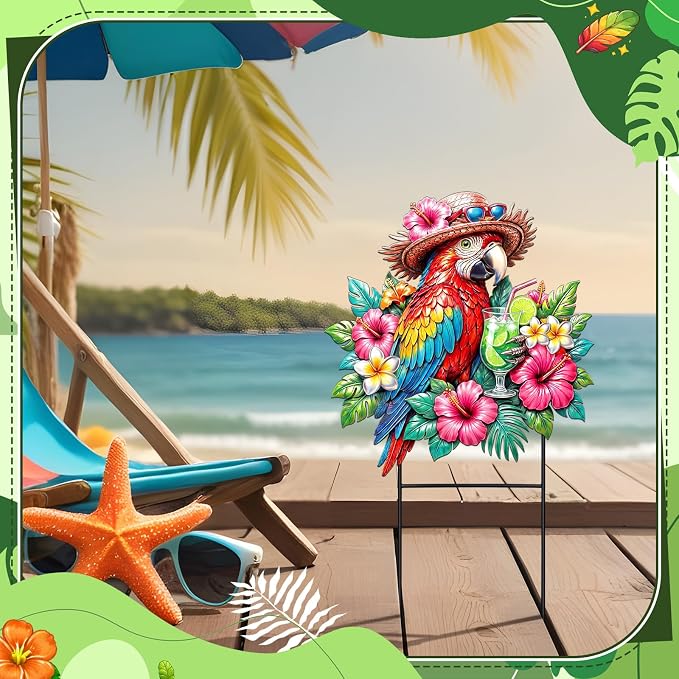 Amyhill Tropical Outdoor Decor 2026vbs Parrot Metal Garden Stakes 25 Inch Jungle Leaves Welcome Yard Signs Decorative Garden Stakes for Patio Lawn Walkway Backyard Porch Luau Rainforest Party Supplies