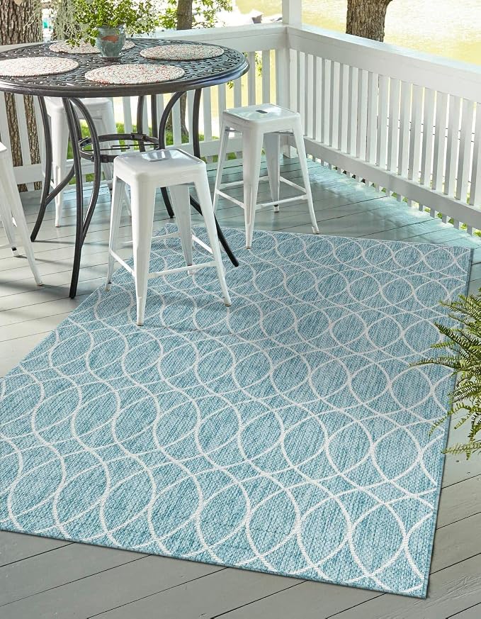 Unique Loom Outdoor Trellis Collection Area Rug - Gitter (3' 1" x 5' 3" Rectangle, Light Aqua/ Ivory)