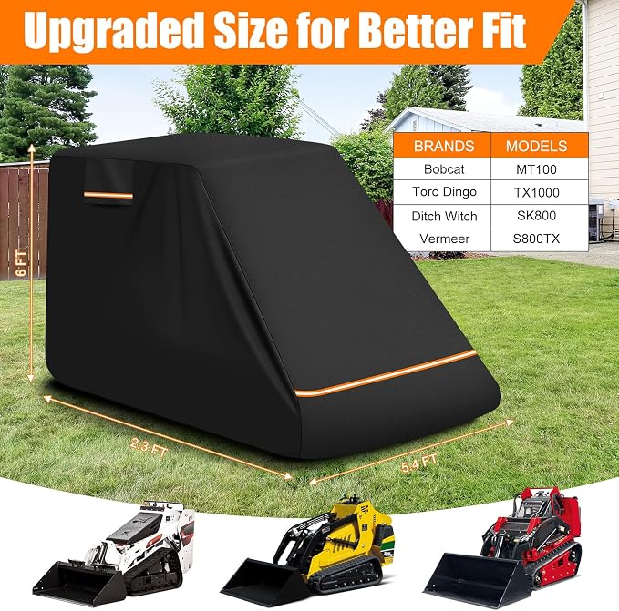 Skid Steer Loader Cover Compatible with Bobcat MT100, Toro Dingo TX1000, Ditch Witch SK800, Heavy Duty Outdoor Waterproof Skid Steer Loader Cover with PU Coating 110" Lx43 Wx57 H
