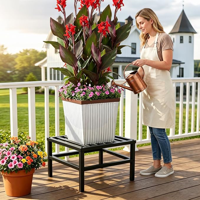Plant Stand Outdoor Indoor, 20 Inch Large Metal Plant Stand Outdoor Heavy Duty Plant Stands Flower Pot Stand Wrought Iron Pedestal Stand for Garden Patio Living Room