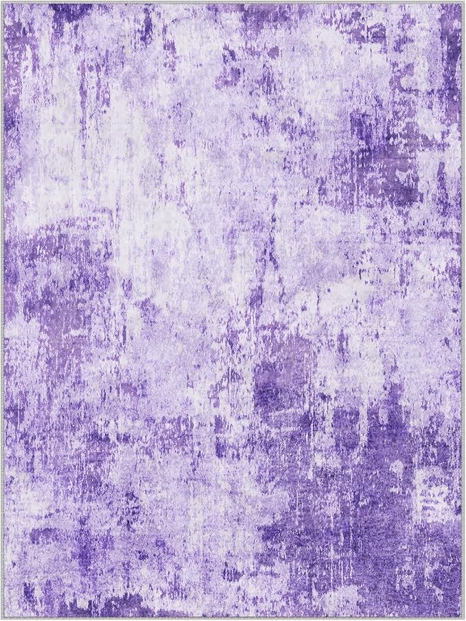 RELEANY Washable 5'x7' Abstract Area Rug for Living Room Purple | Carpet for Bedroom, Kitchen, Office, Hallway and Entryway, Printed Pattern, Non‑Slip, Soft, Stain‑Resistant, Easy to Clean