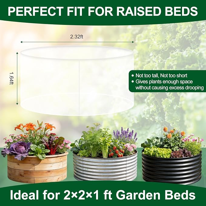 2 Pack Garden Netting for Raised Beds, Ultra-Fine Mesh Plant Covers with Drawstring, Bird, Pest & Small Animal Barrier for Vegetables, Fruits & Flowers, Fits 2 ft Dia x 1 ft H Round Raised Beds