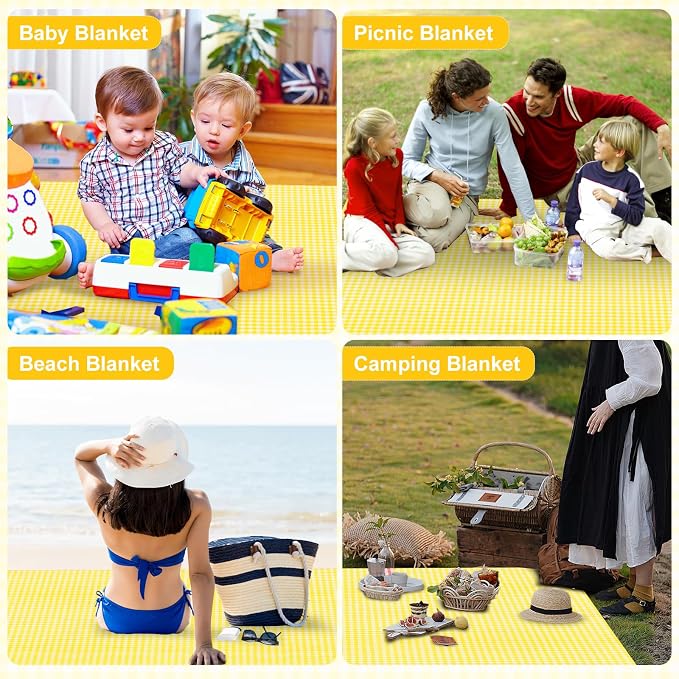 4 Pcs Disposable Outdoor Picnic Blankets 70.9''x70.9'' Portable Pocket Blanket Foldable Waterproof Picnic Mats Sandproof Beach Blanket with Ground Spikes for Beach Travel Hiking Camping