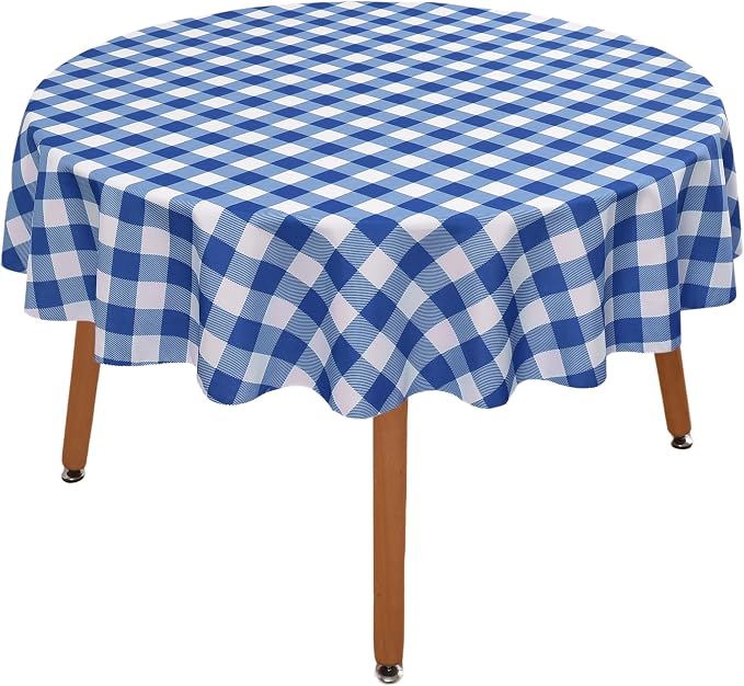 Waterproof Plaid Tablecloth Fabric - Round 50 Inch Classic Gingham Checker Table Cloth for Indoor/Outdoor Use - Buffalo Table Cover for Picnics, BBQs, and Parties