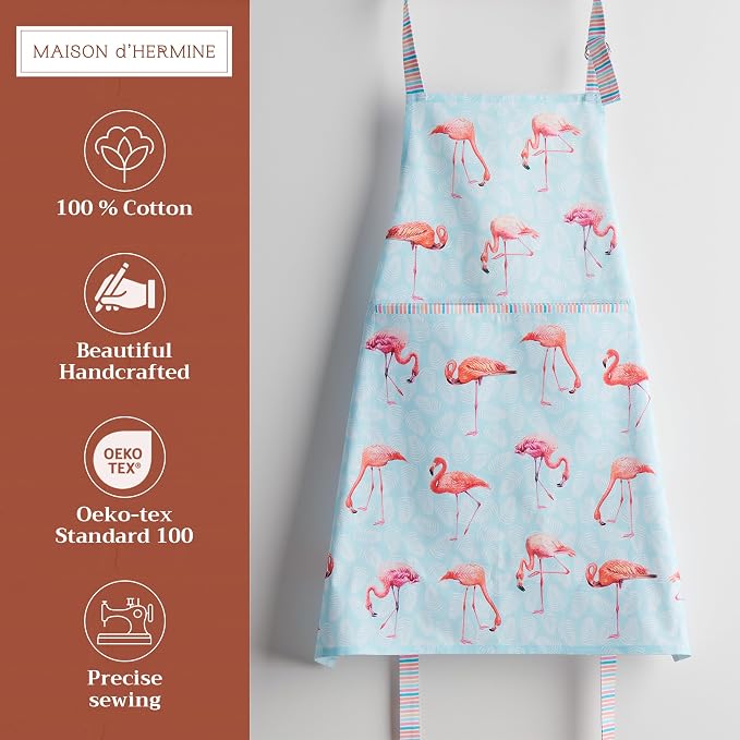 Maison d' Hermine Aprons for women with Pocket 100% Cotton (27.50"x31.50") | Adjustable Neck Strap & long ties Apron Men Chef Wedding Cooking Gardening Server Maid