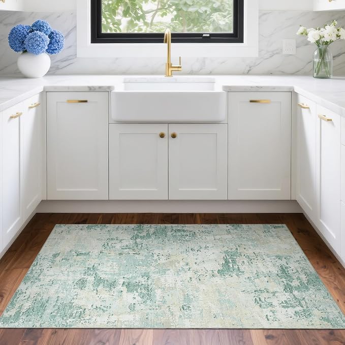 ROYHOME Modern Abstract 2x3 Area Rug Non Slip Non Shedding,Green | Low Pile Stain Resistant Rug for Entryway Kitchen Bedroom