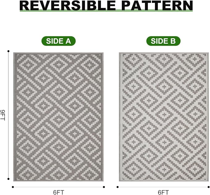 RURALITY Outdoor Rugs 6x9 Feet for Patios Clearance,Plastic Straw Waterproof Mats for Backyard,Porch,Deck,Balcony,Coffee&Beige