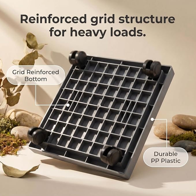 14.2 Inch Square Rolling Plant Caddy Saucer with Wheels, Heavy Duty Wheeled Planter Stand for Potted Plant, Coaster Roller Base Tray with Casters, Flower Pot Dolly Holder for Indoor Outdoor