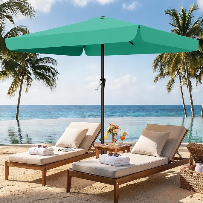 AreShark 8 X 10 FT Large Rectangular Patio Umbrella with Valance, Outdoor Table Market Umbrella w/Crank & 8 Ribs, Rectangle Outdoor Umbrellas for Garden, Deck, Yard and Poolside, Sky Blue