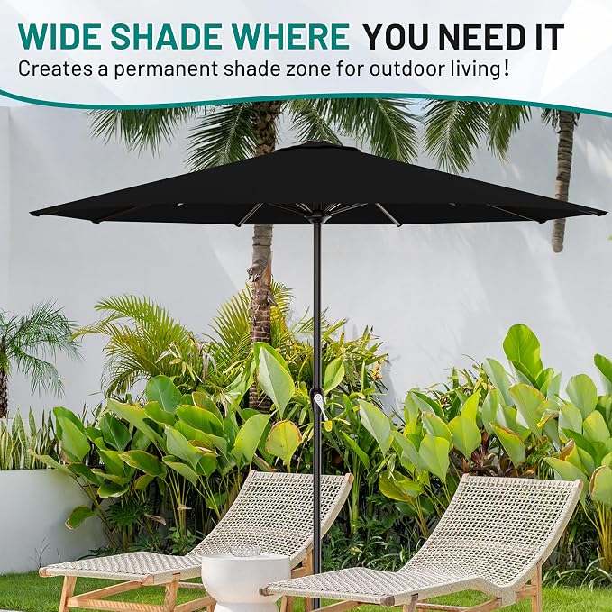 AreShark 12 FT Patio Umbrella for Outdoor, Outdoor Table Umbrella with Push Button Tilt and Crank, Outdoor Patio Umbrellas with 8 Sturdy Ribs, Patio Umbrellas for Market, Garden, Pool (Black)
