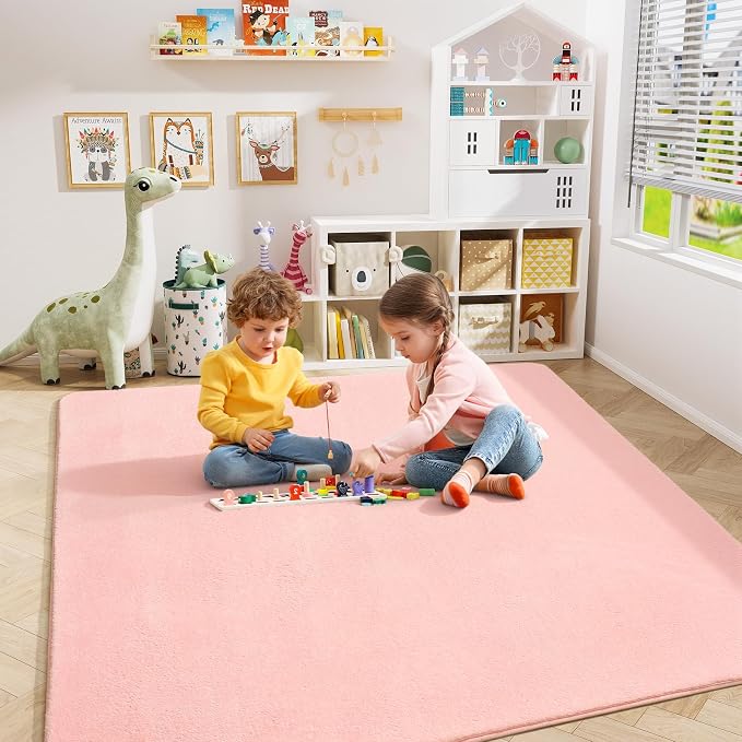 Amearea 5x5 Square Area Rugs for Bedroom Living Room, Pink Memory Foam Rug | Thickened Fluffy Indoor Washable Rugs, Modern Non Slip Minimalist Carpet for Kids Boys Girls Dorm Nursery Room Decor
