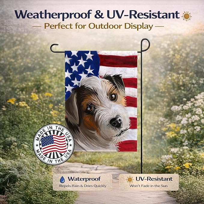 Caroline's Treasures CK6637GF Parson Russell Terrier American Flag Garden Flag Mailbox Flag Decorative Yard Flag Banner Outside Patio Artwork Yard Flower Beds, Garden Size, Multicolor