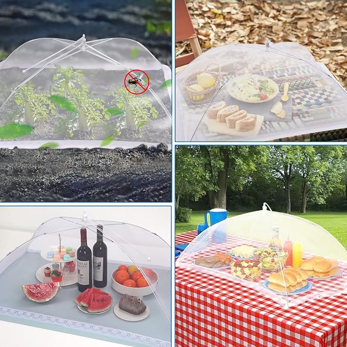 JULBEAR 4 Pcs Extra Large Mesh Food Cover Tent Umbrella for Outside Parties | Mesh Netting, Picnics Outdoor BBQs, Collapsible Reusable Food Covers for Outside, 1 Pcs 40"x24", 3 Pcs 17"x17" Food Nets