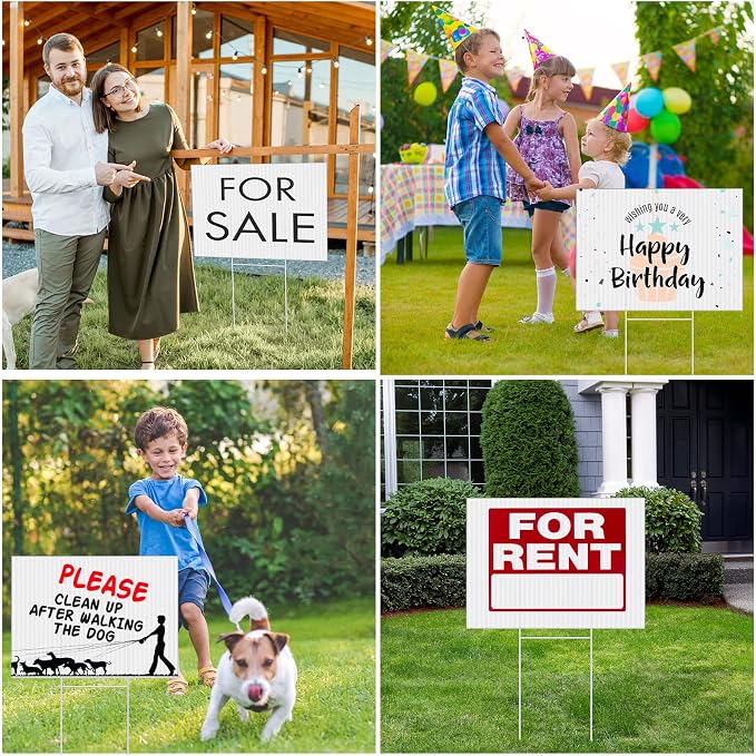 Tuanse 20 Pack Blank Yard Signs with Stakes 16x12 Inch Double Sided Corrugated Plastic Board Custom Lawn Signs for Garage Sale Real Estate Open House Advertising Rent Guidepost Birthday Party(White)