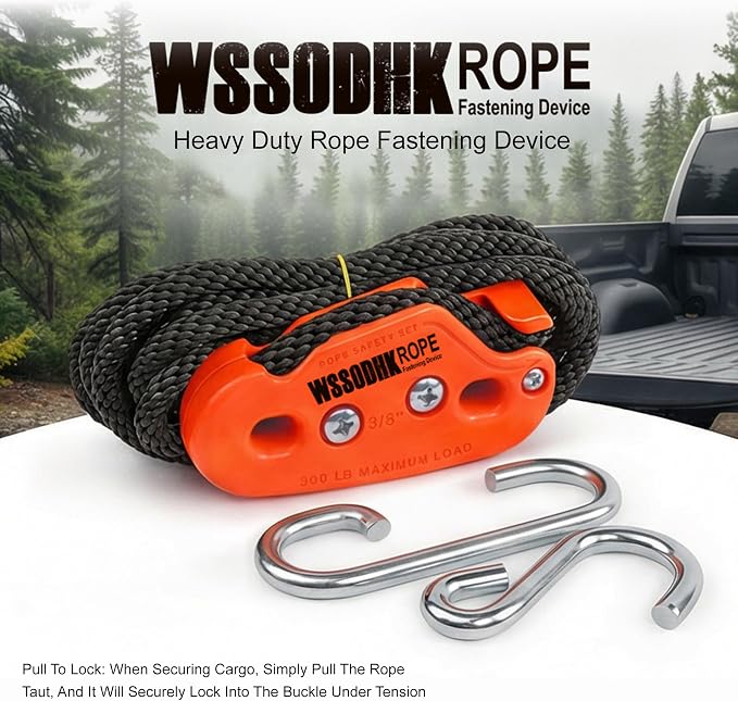 Heavy Duty Rope Fastening Device - 3/8 Inch, Easily Lift Heavy Objects and Hang Them securely, Self-Locking Alternative to Traditional Tie Down Straps (Orange 2-Pack)
