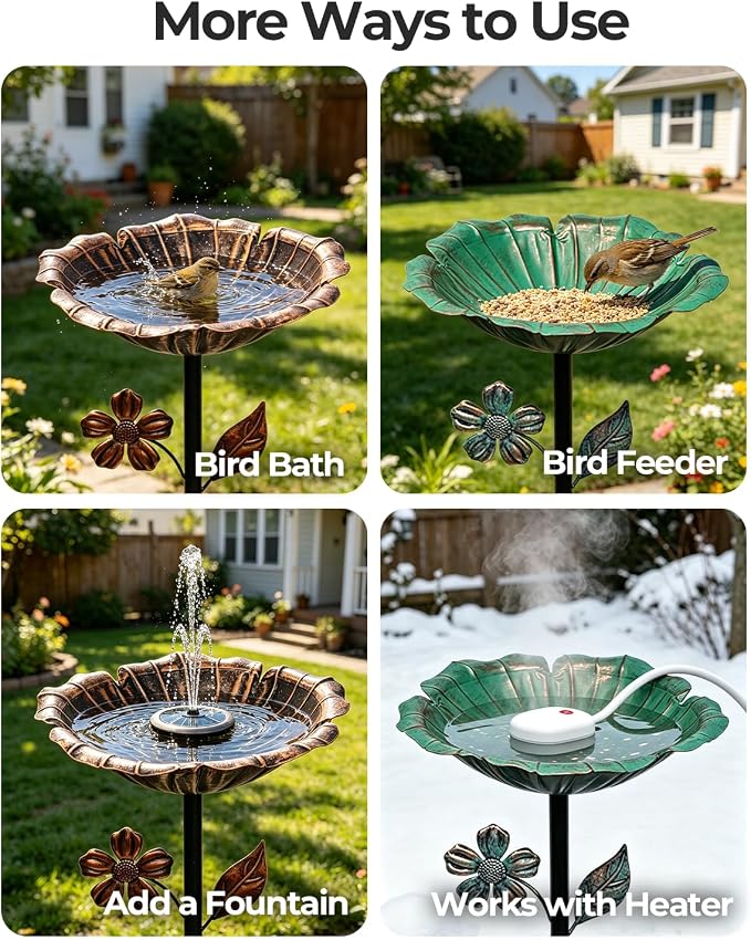 2PCS Vintage Metal Bird Bath Feeder 5-Prong Stake for Garden Patio | Vintage Metal Bird Bath & Feeder, Weatherproof, Easy Install, Ideal Garden Patio Decor.