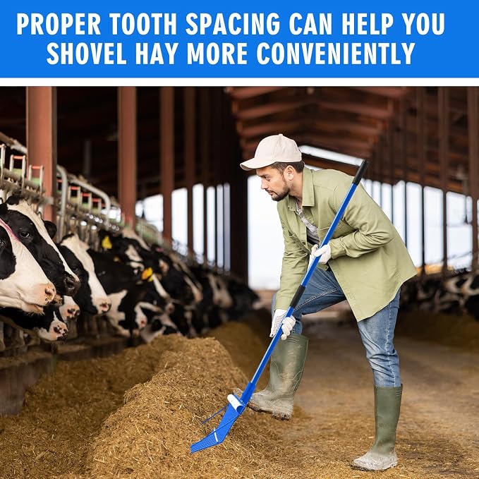 Lasnten 3 Sets Manure Fork with Long Handle, All Metal Head & Handle, Pitch Fork Manure Rake Heavy Duty Dustproof Muck Rake for Gardening Horse Stable Grass Hay Cleaning Farm Work (Blue)