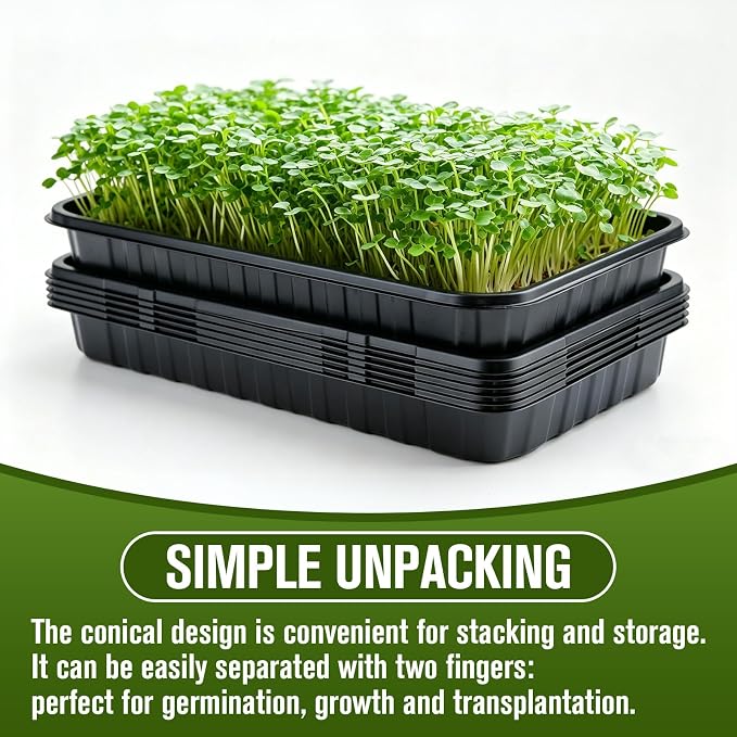 CMOOD 10 Pack 1020 Trays Heavy Duty Extra Thick Seed Starting Trays, Plant Trays for Seedlings, Plant Germination, Propagation Tray, Nursery Trays, Microgreen Growing Trays-No Drain Holes, Reusable
