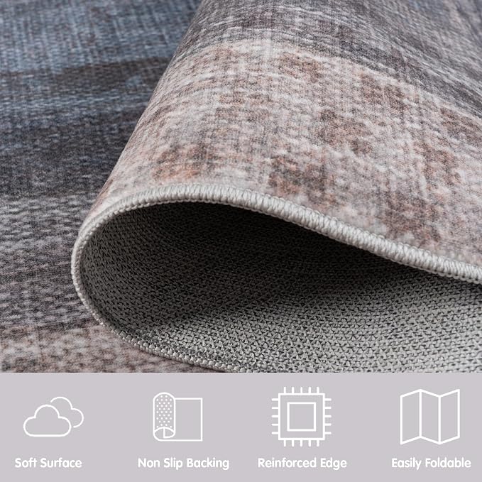 Neutral Geometric Blue 9x12 ft Large Rug for Living Room Bedroom | Contemporary Modern Area Rugs Vintage Washable Soft Faux Wool Low Pile Indoor Carpet for Dining Room Office Home Decor