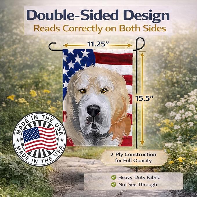 Caroline's Treasures CK6483GF Central Asian Shepherd Dog American Flag Garden Flag Mailbox Flag Decorative Yard Flag Banner Outside Patio Artwork Yard Flower Beds, Garden Size, Multicolor