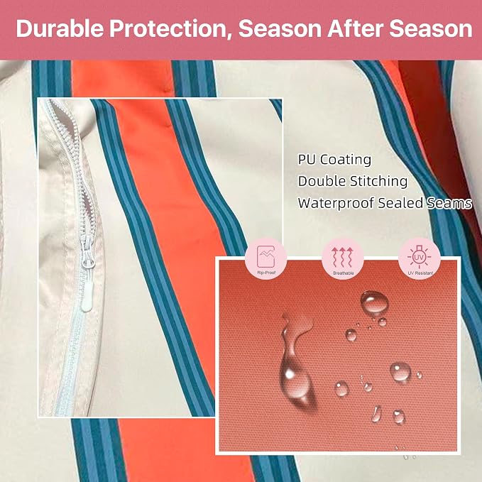 Patio Umbrella Cover, Waterproof Outdoor Umbrella Cover, PU-Coated Polyester Parasol Umbrella Cover with Zipper, Adjustable Strap and a Support Pole, UPF 50+ Windproof Design