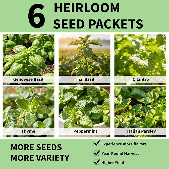 Herb Seed Pods Kit Hydroponic -12 Refill Grow Pods with 6-Packet Seeds of Genovese Basil, Thai Basil, Cilantro, Thyme, Mint & Parsley, Compatible with All Hydroponics Growing Systems & Indoor Gardens