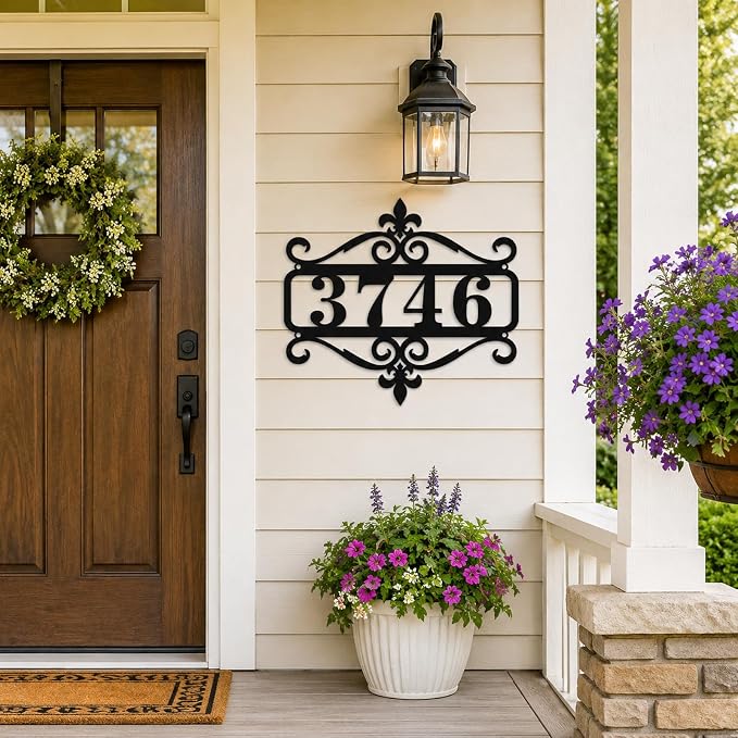 Custom Metal Address Sign Personalized House Number Sign for Front Door Porch Entryway Garden Patio Driveway, Decorative Outdoor Number Plaque for House Exterior Wall Decor Gift