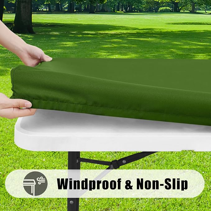 Smiry 6 Pack Rectangle Picnic Table Cloth, Waterproof Elastic Fitted Tablecloths, Washable Polyester Rectangular Patio Table Cover for Camping, Indoor and Outdoor (Olive Green, 30"x96")