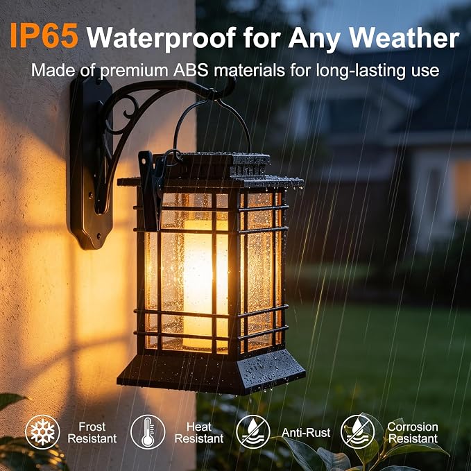 Brightever 6-Pack Solar Lanterns Outdoor Lights, Upgraded Flickering Flame Solar Lanterns Outdoor Waterproof, Hanging Solar Lights for Outside with Clip, Solar Lantern Lamps for Backyard Garden Decor