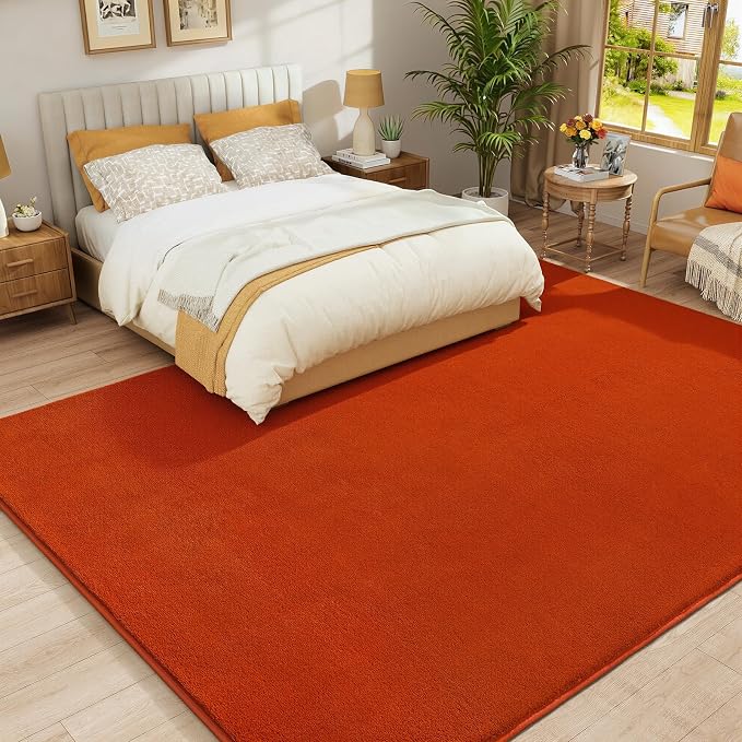 Amearea Large Area Rugs for Bedroom Living Room, 6x9 Orange Memory Foam Rug | Thickened Fluffy Indoor Washable Rugs Non Slip Minimalist Carpet for Boys Girls Dorm Nursery Room Decor