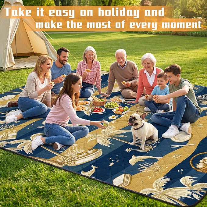 79" x 118" Picnic Blanket Extra Large,Waterproof Sandproof Foldable Outdoor Blanket Beach Blanket Ocean Picnic Mat for Camping,Lawn,Park(Coconut Tree)