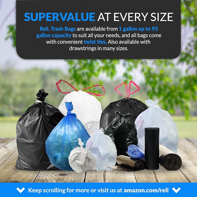 Reli. 30 to 33 Gallon Trash Bags Heavy Duty | 250 Trash Bags with Ties | Super Sizeable, Black, Serious Garbage Cleanup