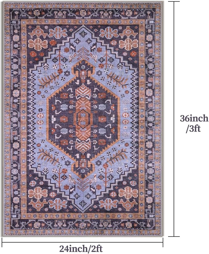 Ciicool 2x3ft Small Area Rug,Washable Boho Thin Mat for Entryway Kitchen | Oriental Non-Slip Low-Pile Indoor Carpet Soft Entry Rugs for Entrance Bedroom Kitchen Bathroom Foyer Decor