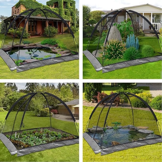 Doublehorse Pond Cover Net: Large 13 x 17 FT Heavy-Duty Dome Nylon Mesh for Outdoor Fish Koi Garden Winter Protection from Leaves & Debris Netting Plant Covering Tent with Zipper Stakes