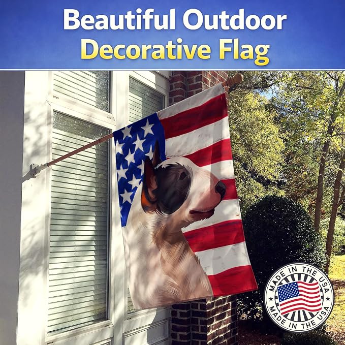 Caroline's Treasures CK6466CHF Bull Terrier Miniature American Flag House Flag Large Porch Sleeve Pole Decorative Outside Yard Banner Artwork Wall Hanging, Polyester, House Size, Multicolor