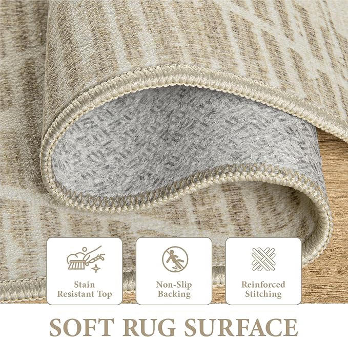 Area Rug Living Room Rugs 8x10 - Large Soft Boho Geometric Rug, Non-Slip Foldable Washable Rugs Non Shedding Morden Indoor Floor Carpet for Living Bedroom Office Dining Room(Cream Beige, 8'x10')