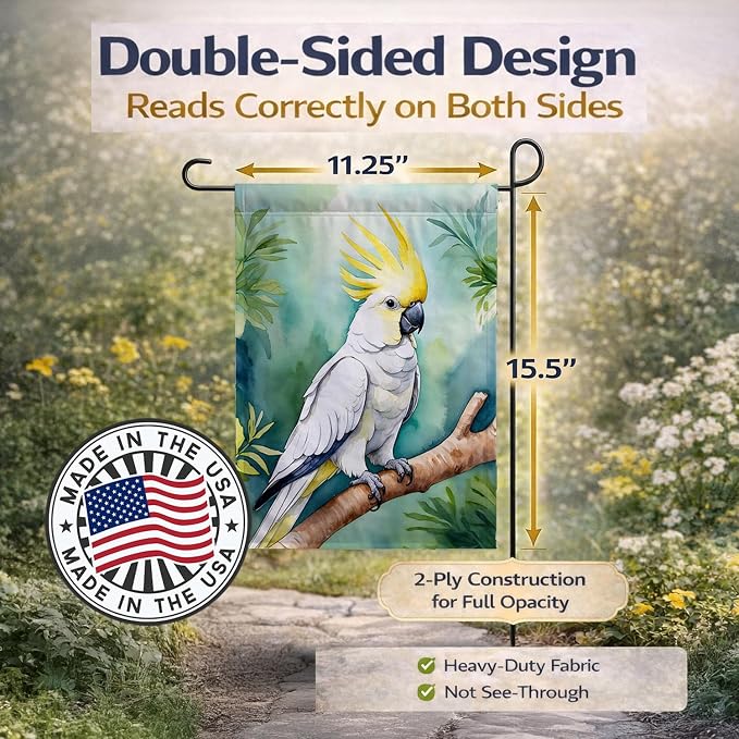 Caroline's Treasures Sulphurcrested Cockatoo Garden Flag Mailbox Flag Decorative Yard Flag Banner Outside Patio Artwork Yard Flower Beds, Garden Size, Multicolor