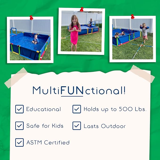 Plastic Kiddie Pool for Kids Ages 8-12 - Buildable Backyard Above Ground Pool for Ball & Sand Pit with Tubes, Connectors, Panels & Sleeve - Toddler Swimming Pools for Outside Play by Funphix