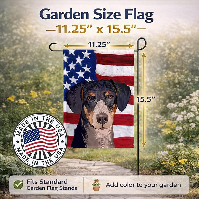 Caroline's Treasures CK6520GF Eurohound Dog American Flag Garden Flag Mailbox Flag Decorative Yard Flag Banner Outside Patio Artwork Yard Flower Beds, Garden Size, Multicolor