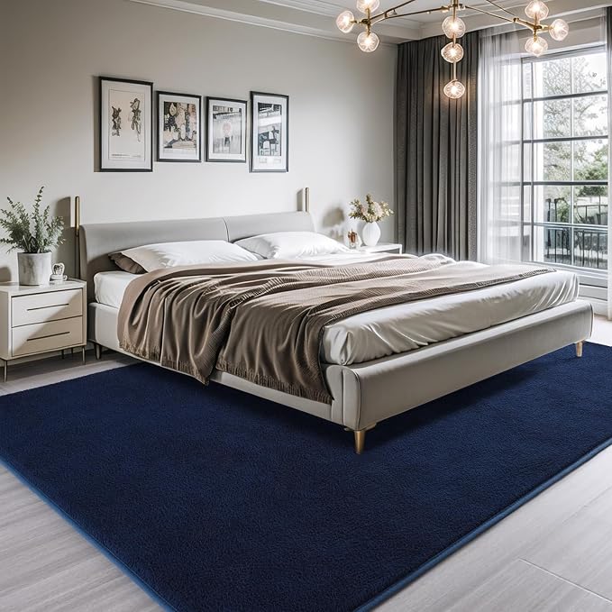AROGAN 4x6 Area Rugs for Living Room Non Slip Dorm Bedroom Rug, Navy Blue | Modern Area Rugs with Soft Memory Foam, Minimalist Washable Indoor Floor Carpet for Dining Room Office Kids Playroom Decor