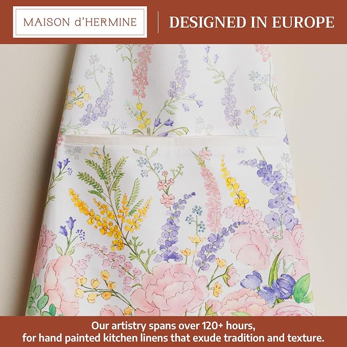 Maison d' Hermine Aprons for women with Pocket 100% Cotton (27.50"x31.50") | Adjustable Neck Strap & long ties Apron Men Chef Wedding Cooking Gardening Server Maid